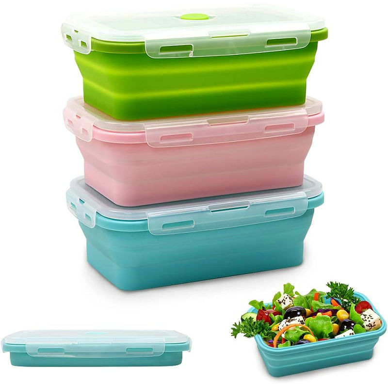 Collapsible Silicone Food Storage Containers with Lids