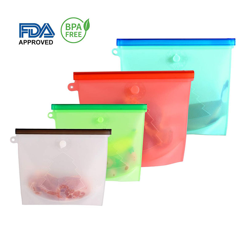 4 Sizes Reusable Silicone Food Storage Bags