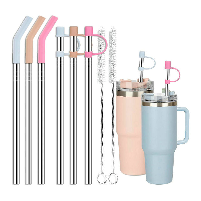 Reusable Stainless Steel Straws with Silicone Stoppers