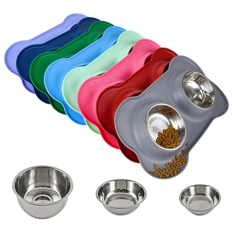 Pets Silicone Feeding Mat with Stainless Steel Bowl